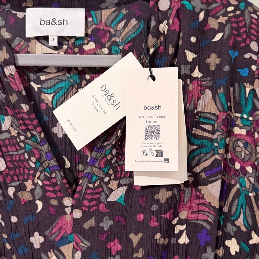 BA&SH Robe Fidji Printed Minidress NWT V neck Short Sleeves Side zip multicolor